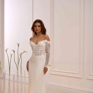 Exquisite Lace Wedding Dress with 3D Flowers for the Romantic Bride