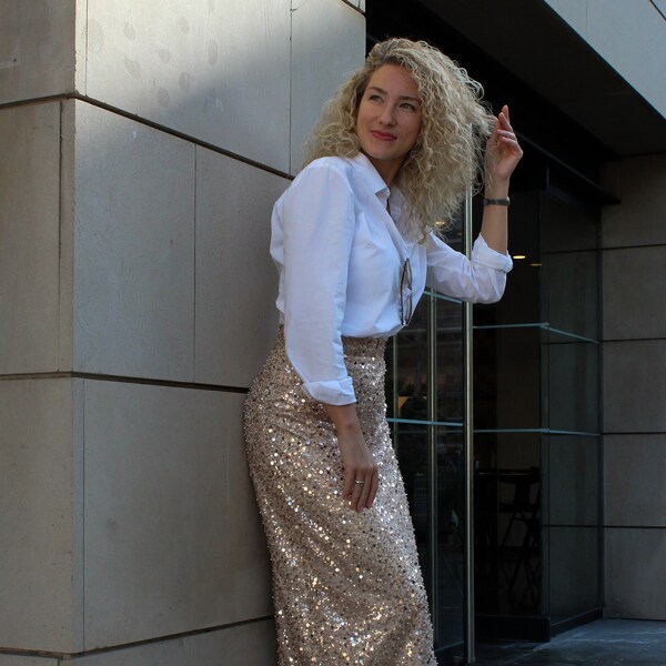 High Rise Back Slit Glam Sequin Maxi Skirt main image 1