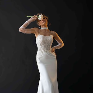 Mermaid Bridal Dress, Embroidered Wedding Dress, Spaghetti Strap Wedding Dress, Custom Wedding Gown, Lace Bridal Gown, Bodycon Wedding Gown