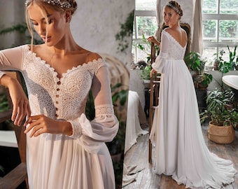 Macramé Lace Chiffon Wedding Dress: Handmade Boho Bridal Gown