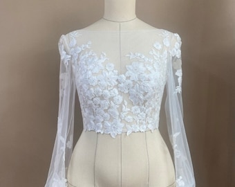 Floral Lace Wedding Top: Bridal Cover Up, Elegant Blouse