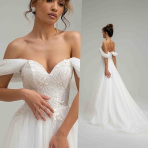 A Line Wedding Dress, Tulle Wedding Dress, Bestseller Dress, Embroidered Wedding Gown, Custom Wedding Dress, Floral Wedding Dress
