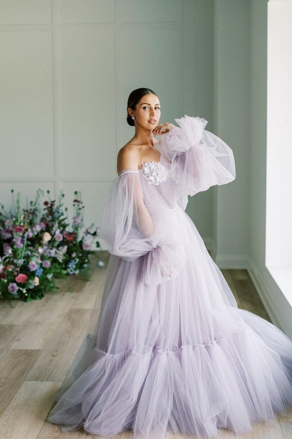 Lavender Tulle Wedding Dress: Ruffle Lace Corset Bridal Gown Lavender Tulle Wedding Dress: Ruffle Lace Corset Bridal Gown