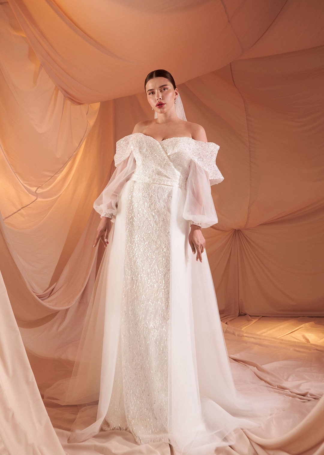 Plus Size Lace Wedding Gown A line Lace Wedding Dress With Detachable