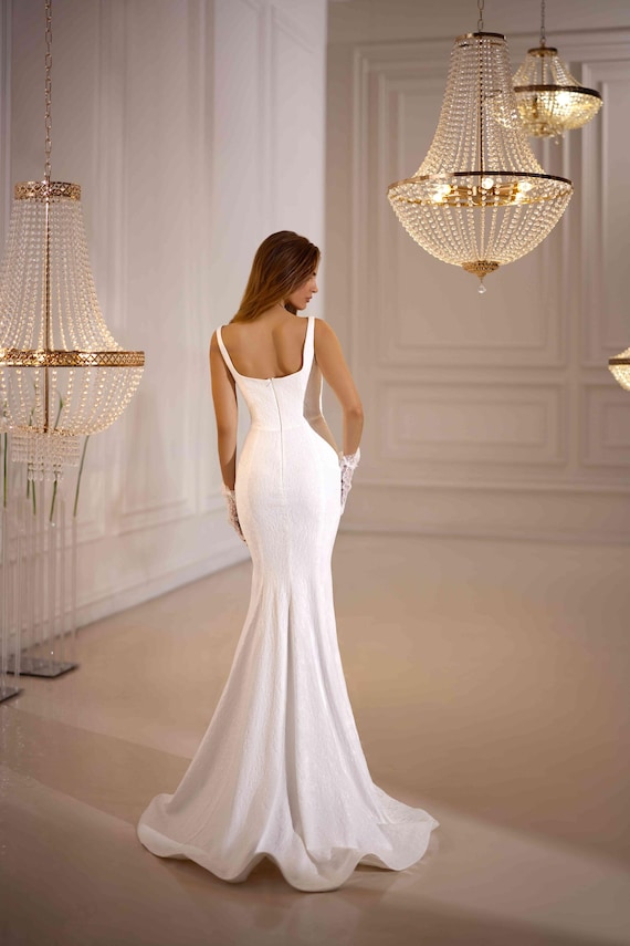 ivory pearl dress Ivory V-Neck Bow-Tie Wedding Dresses Satin Pearl Minimalist Bridal Gow   Viniodress