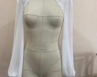 Embroidered Chantelier Lace Chiffon Wedding Top: Bridal Bolero Blouse