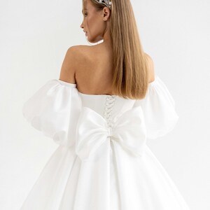 Shimmering Satin Wedding Dress, Custom Wedding Dress, Ball Gown Wedding Dress, Off Shoulder Corset Wedding Gown, Bubble Skirt Wedding Gown