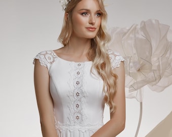 Macrame Lace Chiffon Wedding Dress: Boho Skirt Bridal Gown