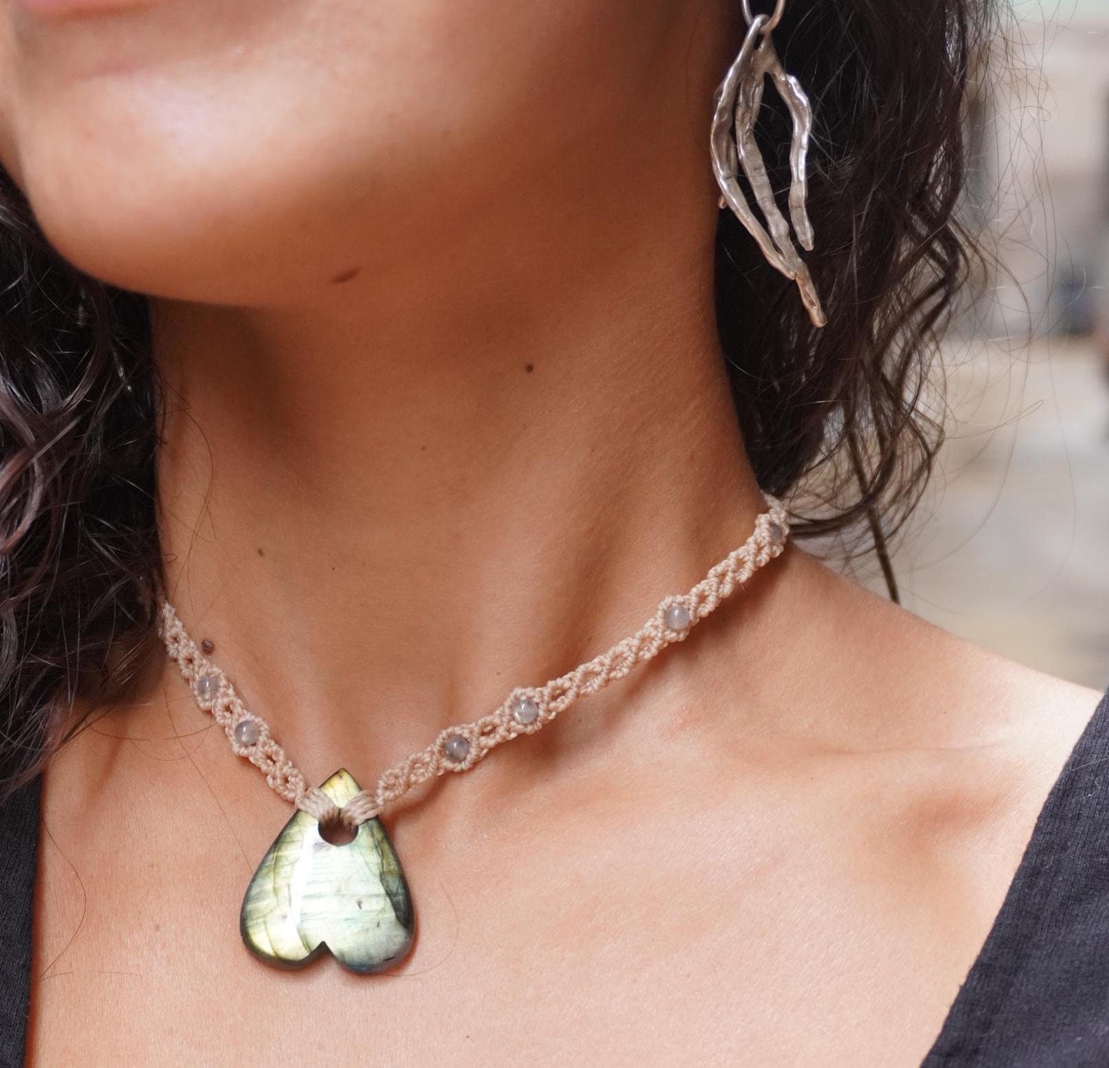 【TATIANA】Labradorite Heart Lock Pearl Long Necklace_NZ1136 Storrow Labradorite and Pearl Juliana Cluster Heart Charm ONLY