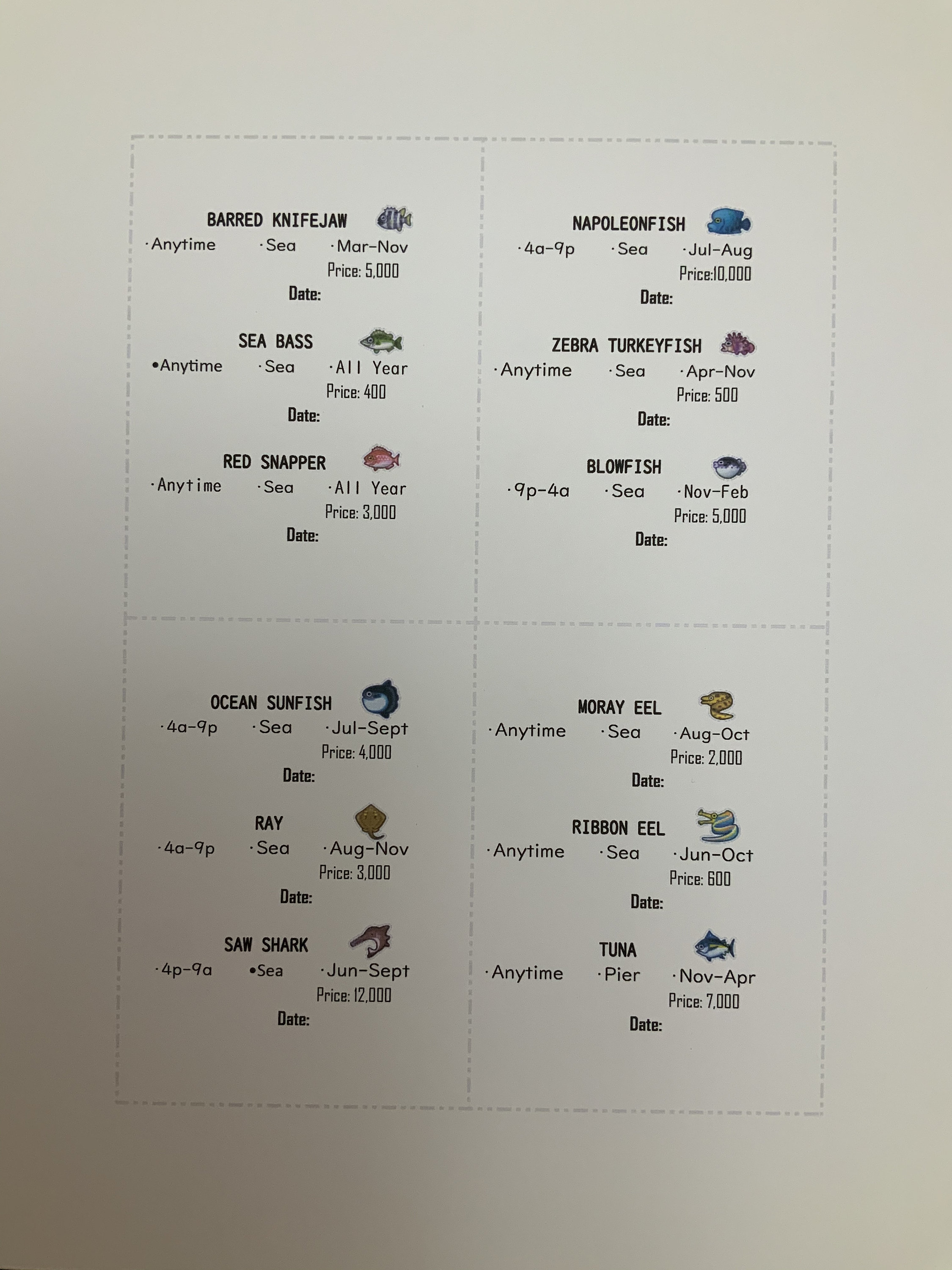 PRINTABLE ACNH Fishies Micro Checklist Fish Tracker Happy | Etsy