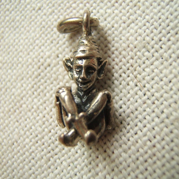 vintage sterling silver charm sitting brownie pixie elf
