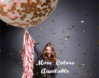Giant Rose Gold Confetti Balloon with Tassel Tail Fringe, 36 Inch Balloon, More Colors Available