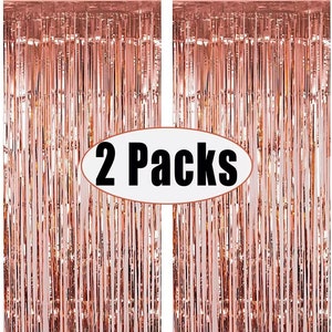 Rose Gold Foil Doorway Curtain for Photo booth Fringe Backdrop Sets for Engagement Party Decorations 2 Pack