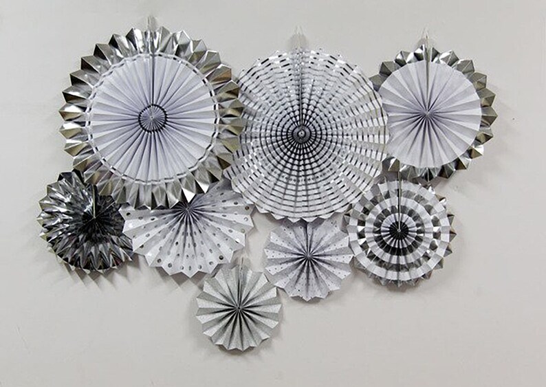 Silver Paper Fans Paper Rosettes Paper Fan Backdrop image 2