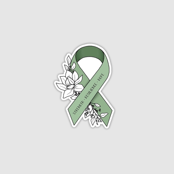 Green Awareness Ribbon Sticker, Kidney Disease Sticker, Liver Disease Sticker, Waterproof Vinyl Sticker