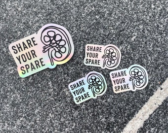 Mini Share Your Spare Sticker, Holographic Kidney Sticker, Kidney Anatomy Sticker, Waterproof Vinyl Sticker