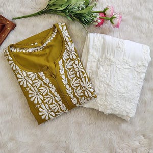Mehndi Handmade Chikankari Rayon Kurta Palazzo Set Ethnic Wear Lucknowi Chikan Salwar Kameez Dress/ Chikankari Kurti/ Chikan Dress set