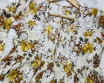 Handmade Lucknowi Chikankari Floral Kurti Top - Modal Cotton
