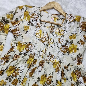 Handgemaakte chikankari mulmul katoen bedrukte korte kurta-top etnische kleding Lucknowi chikan korte top/chikankari kurta/chikan top/korte top