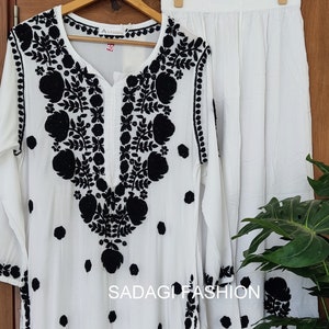Mujeres hechas a mano Chikankari Modal Algodón Kurta Palazzo Set Ropa étnica Lucknowi Chikan Salwar Kameez Vestido / Chikankari Kurta/Chikan Vestido conjunto
