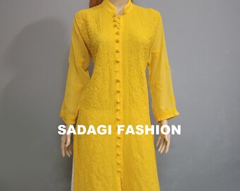 Free Inner Christmas Wear Women Handmade Georgette Chikankari Kurta Palazzo Set Ethnic Festive Wear Chikan Kurta Kurti Palazzo