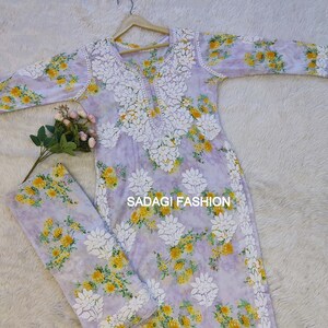 Women Handmade Chikankari Mulmul Kurta Palazzo Set Ethnic Wear Lucknowi Chikan Salwar Kameez Dress/ Chikankari Kurta/Chikan Dress set