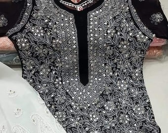 Handmade Georgette Chikankari Kurta Sharara Set - Lucknowi Ethnic Wear
