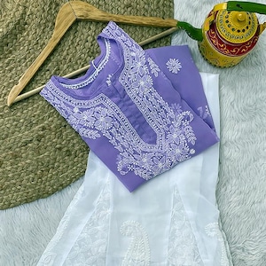 Lavanda Chikankari Kurta Sharara Set Ropa étnica Lucknowi Chikan Kurta Salwar kameez Set /Chikankari Kurta/ Chikan Camisa Top/Vestido étnico