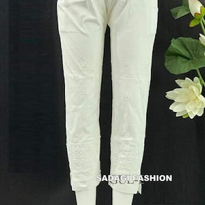 Women Handmade Chikankari Cigarette Cotton Pant Ethnic Summer Regular Wear Lucknawi Chikan Stretchable Pant Cotton Pant Stretchable Pant