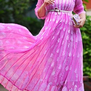 Free Inner Women Handmade Georgette Chikankari Anarkali Kurta Ethnic Wear Hand Embroided Chikenkari Kurti/ Traditional Wear Dress