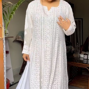 Women Custom-Made White Viscose Chikankari Anarkali Ethnic Wear Lucknowi Chikan Kurta/ Handmade Viscose Anarkali/ Chikan Anarkali