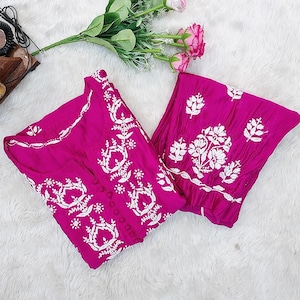 Hot Pink Chanderi Chikankari Kurti Palazzo Set Ethnic Wear Lucknowi Chikan Kurta Indian Women Wear Salwar Kameez Dress