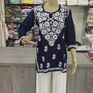 Women Cotton Chikankari Short Top/ Blouse / Hand Embroidered / Ships from India