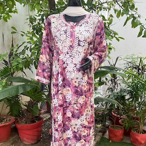Mujeres hechas a mano Chikankari Modal Kurta Palazzo Set Ropa étnica Lucknowi Chikan Salwar Kameez Vestido / Chikankari Kurta/Chikan Vestido conjunto