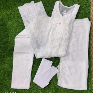 Free Inner Women Handmade Georgette Kurta Pant Set with Dupatta Ethnic Wear Lucknowi Chikan Salwar Kameez Set /Chikankari Kurta/Chikan Kurta
