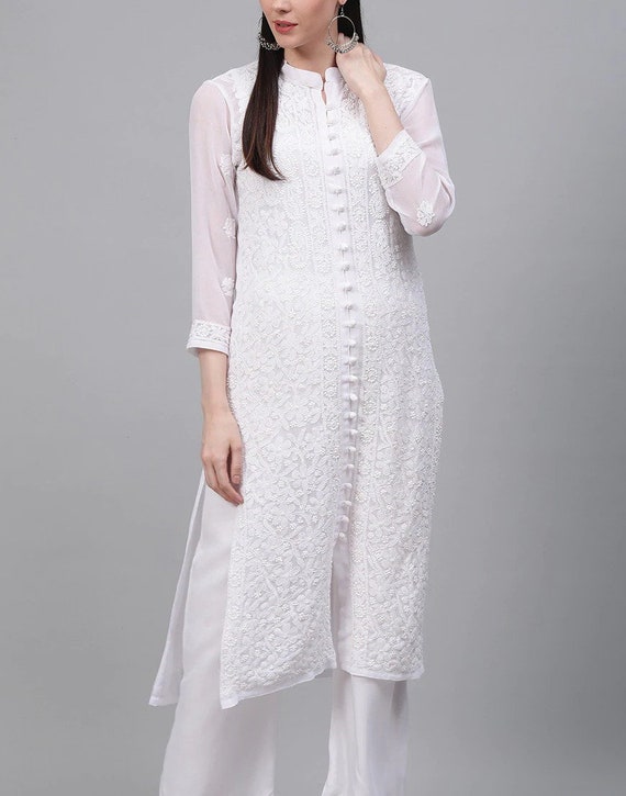 Buy Ada White Cotton Kurta with Trouser Hand Embroidered Lucknowi Chikankari  Kurti Set for Women A811194 (XS) at Amazon.in