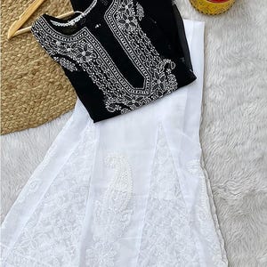 Negro Chikankari Kurta Sharara Set Ropa étnica Lucknowi Chikan Kurta Salwar kameez Set /Chikankari Kurta/ Chikan Shirt Top/Ethnic Dress set