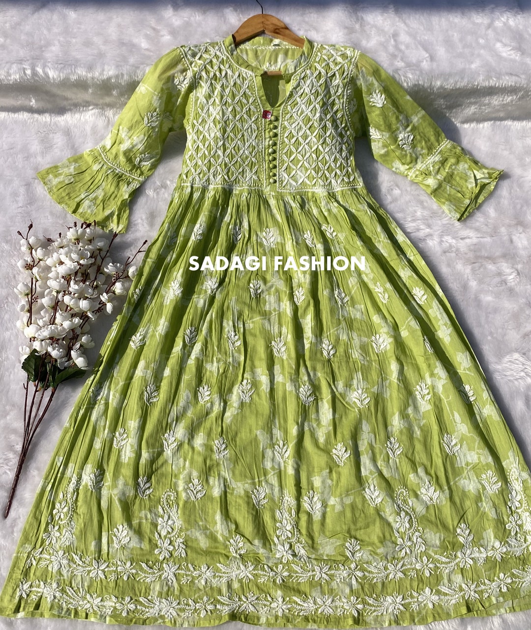 Women Handmade Lucknowi Chikankari Cotton Anarkali Kurta - Etsy