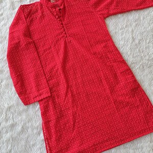 Valentine Special Red Chikankari Mens Cotton Hacoba Kurta Pajama Set Ethnic Wear Traditional Wear Set