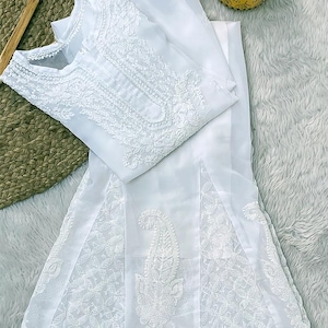 White Chikankari Kurta Sharara Set Ethnic Wear Lucknowi Chikan Kurta Salwar kameez Set /Chikankari Kurta/ Chikan Shirt Top/Ethnic Dress set