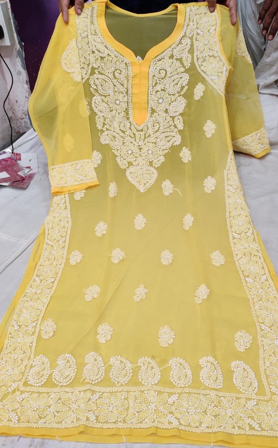 FREE INNER Lucknawi Chikankari Designer Kurta Top Georgette