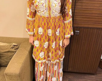 Handmade Chikankari Kurti Palazzo Set, Modal Cotton Ethnic Wear