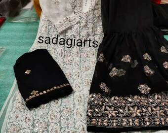 Free Inner Lucknawi chikankari white Kurta Sharara Gota Patti Work Chikan thread work hand embroidery ethnic wear set with dupatta