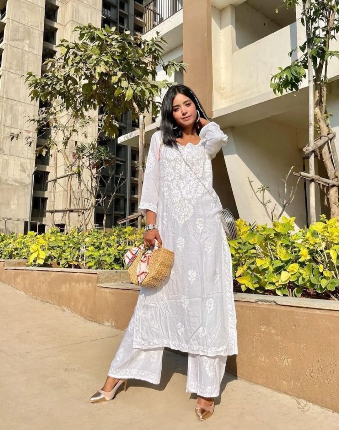 cotton chikankari dress Pink Mulmul Cotton Chikankari Kurti