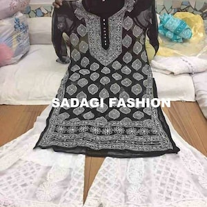 FREE INNER Women Handmade Georgette Kurta Sharara Set Women Ethnic Wear Chikan Kurti Sharara Salwar Kameez Kurta Palazzo Chikan Dress