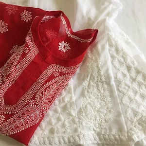 FREE INNER Lucknawi chikankari designer Kurta Top georgette Authentic Chikan work Shirt thread hand embroidery kurti ethnic wear boho look