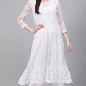 Christmas Special Handmade Chikankari Georgette Anarkali Kurta Ethnic Wear Lucknowi Chikankari Anarkali/ Georgette Anarkali / Handmade Dress