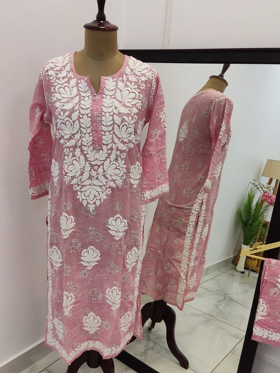 Buy ADA Hand Embroidered Lucknow Chikan Regular Wear Cotton Kurta Kurti  A132502 - at Best Price Best Indian Collection Saree - Gia Designer