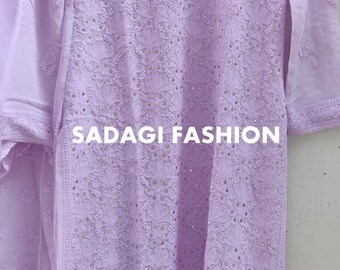 Free Inner Women Chikankari Viscose Georgette Kurta Sharara With Dupatta Chikan Salwar Kameez Suit Ethnic Wear Hand Embroided Kurti Set