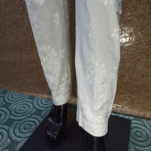 Eid  Wear Women Handmade Chikankari Cigarette Cotton Pant Ethnic Regular Wear Lucknow Chikan Stretchable Pant Cotton Pant Stretchable Pant